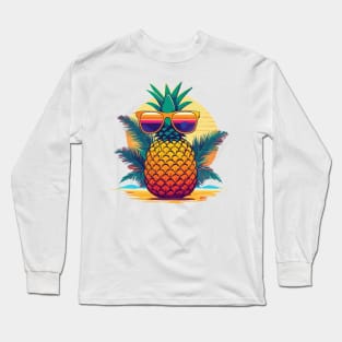 Simplistic pineapple wearing oversized sunglasses Long Sleeve T-Shirt